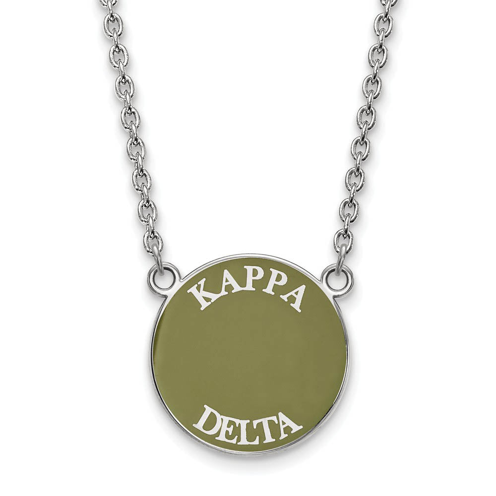 Sterling Silver Kappa Delta Large Enamel Disc Necklace, Item N14896 by The Black Bow Jewelry Co.