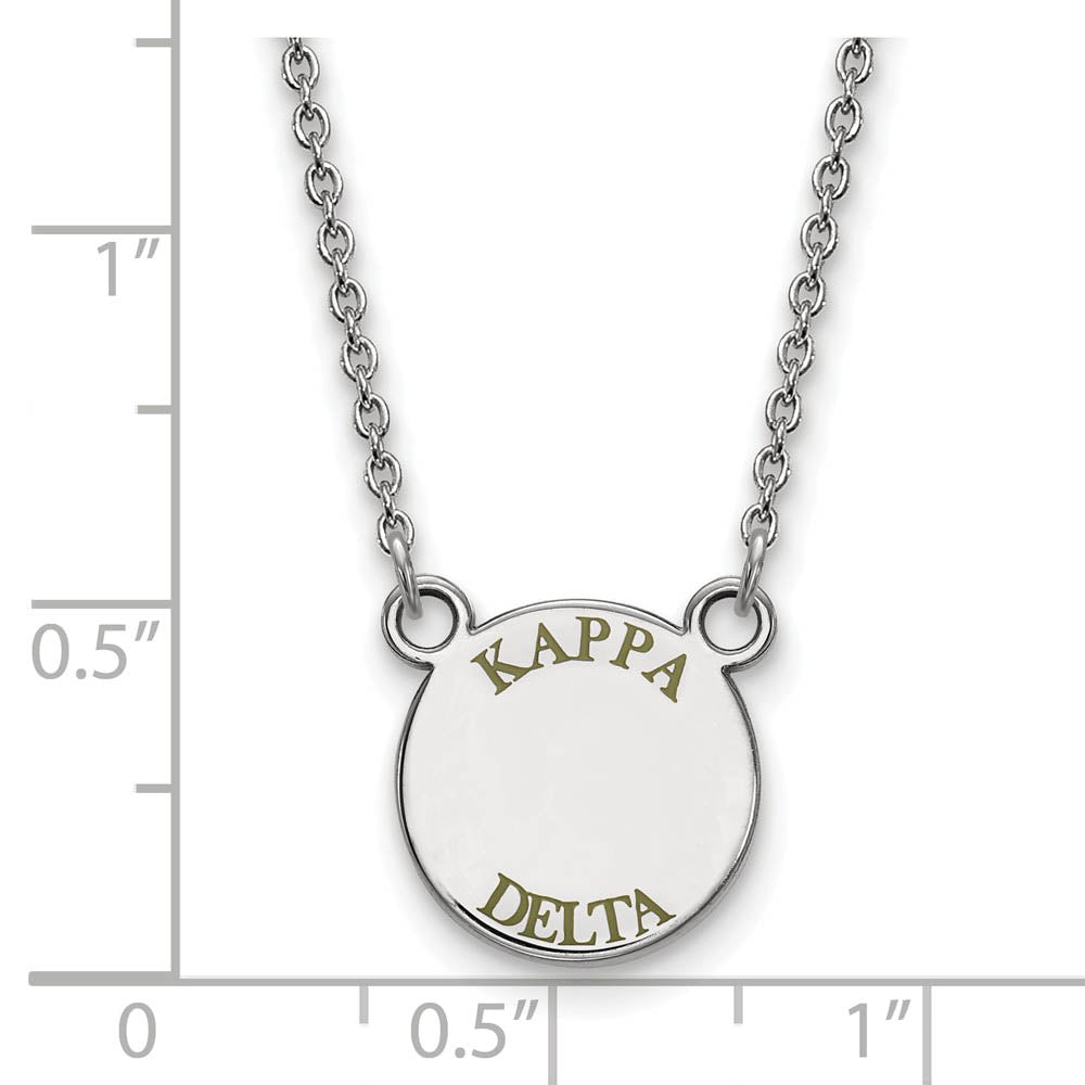 Alternate view of the Sterling Silver Kappa Delta Small Olive Green Enamel Necklace by The Black Bow Jewelry Co.