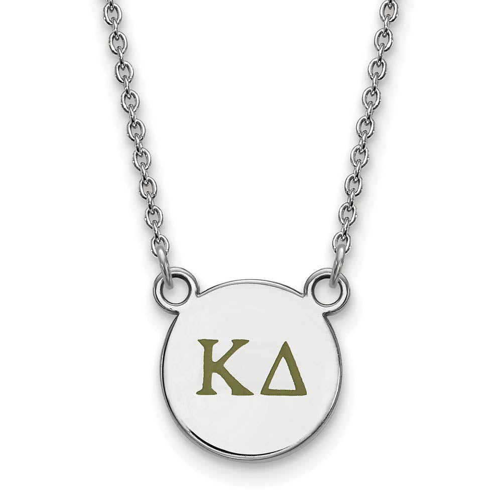 Sterling Silver Kappa Delta Small Olive Green Enamel Greek Necklace, Item N14901 by The Black Bow Jewelry Co.