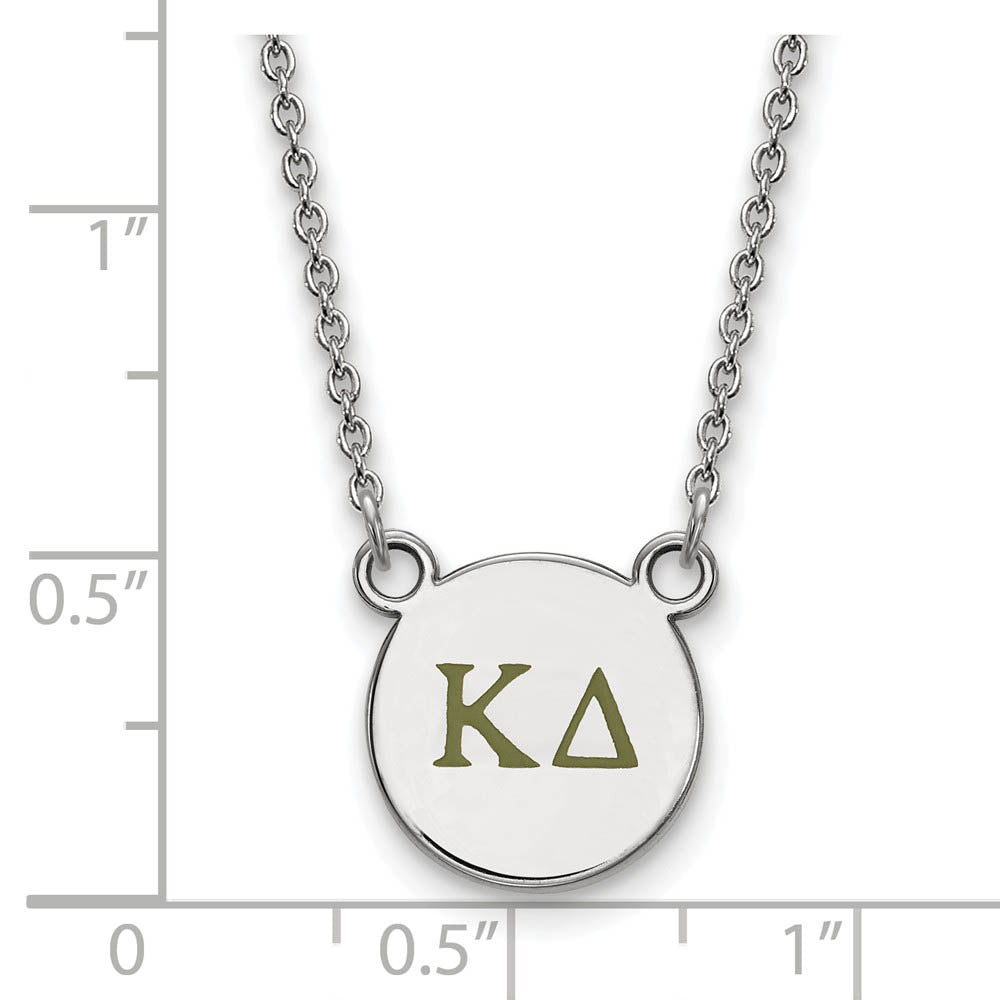 Alternate view of the Sterling Silver Kappa Delta Small Olive Green Enamel Greek Necklace by The Black Bow Jewelry Co.