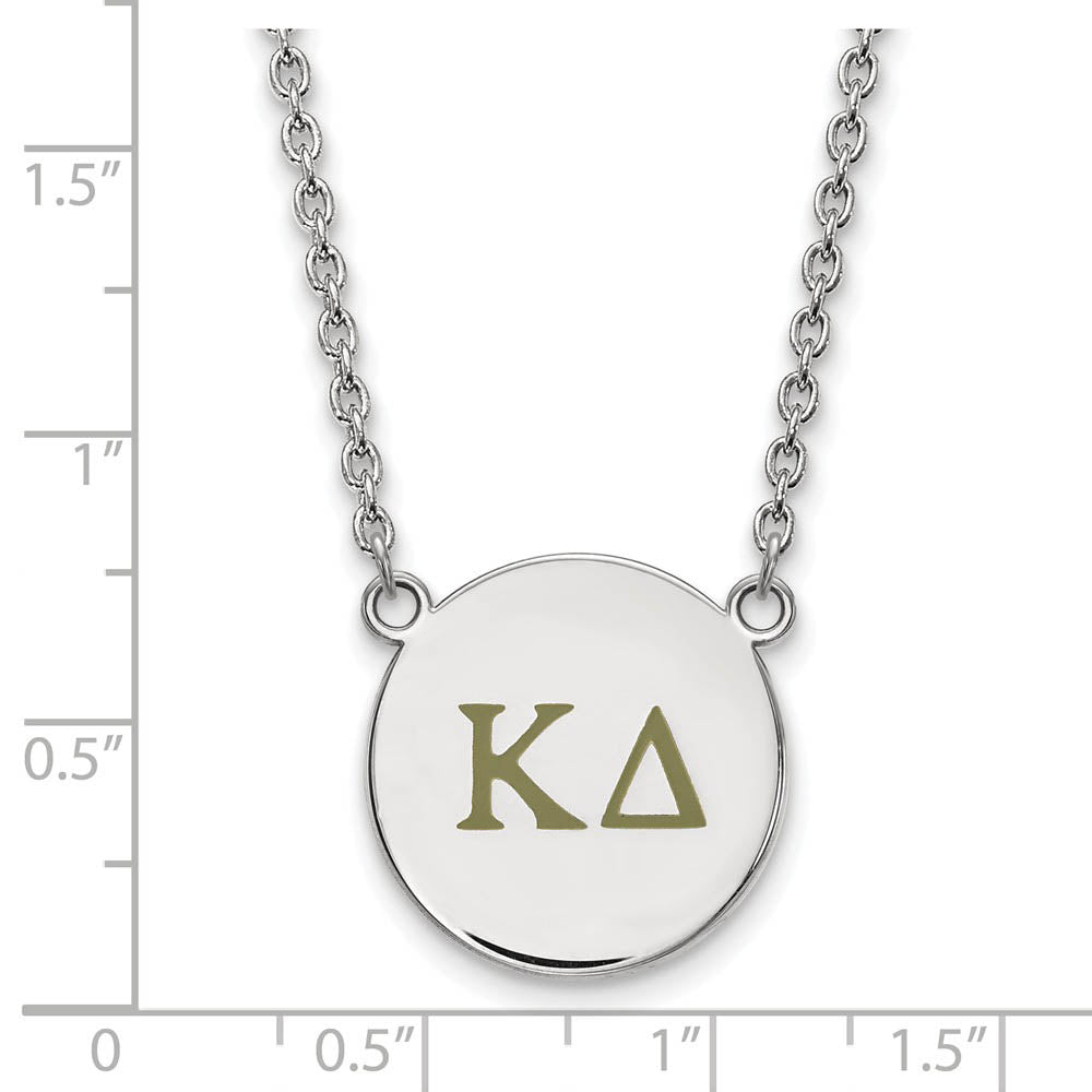 Alternate view of the Sterling Silver Kappa Delta Large Olive Green Enamel Greek Necklace by The Black Bow Jewelry Co.