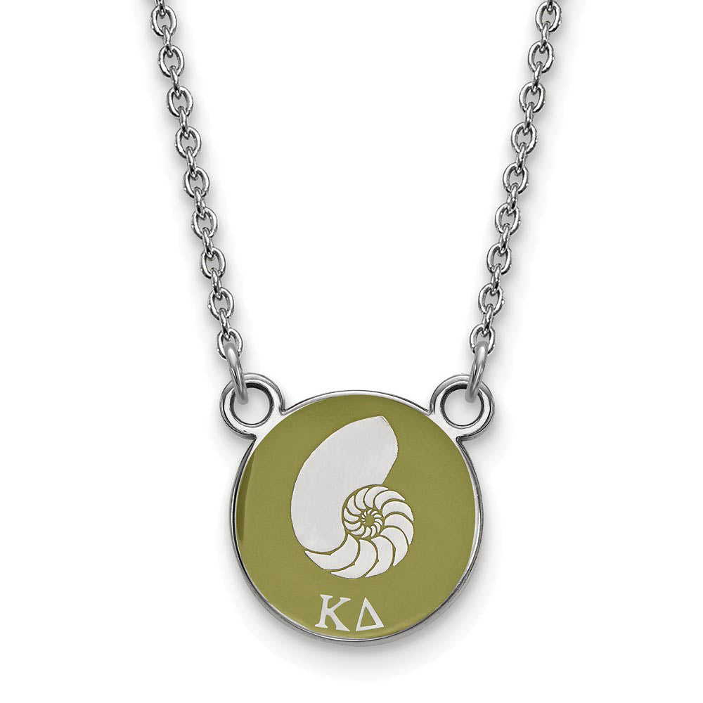 Sterling Silver Kappa Delta Small Olive Green Enamel Nautilus Necklace, Item N14905 by The Black Bow Jewelry Co.