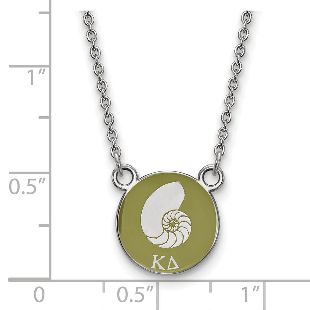 Alternate view of the Sterling Silver Kappa Delta Small Olive Green Enamel Nautilus Necklace by The Black Bow Jewelry Co.