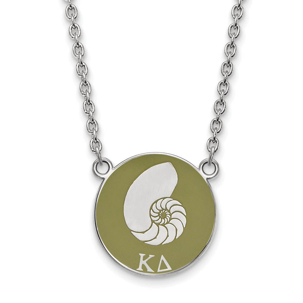 Sterling Silver Kappa Delta Large Olive Green Enamel Nautilus Necklace, Item N14906 by The Black Bow Jewelry Co.