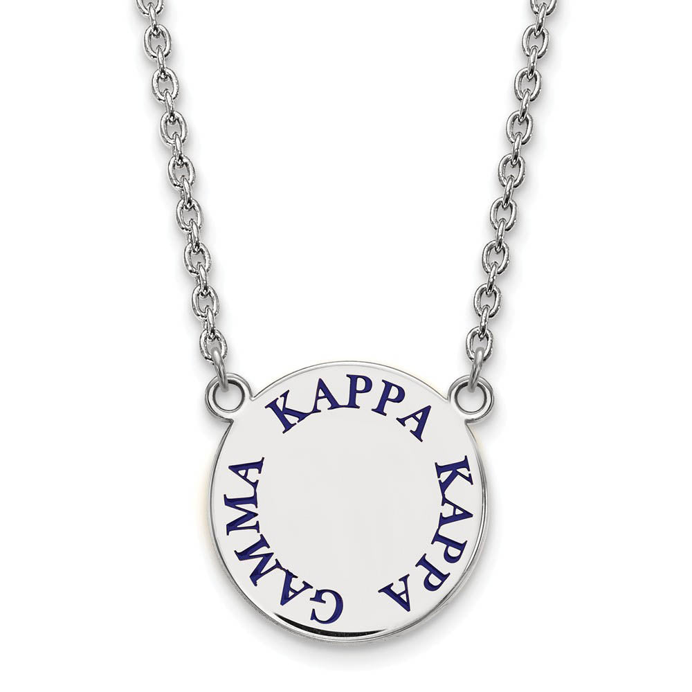 Sterling Silver Kappa Kappa Gamma Large Blue Enamel Necklace, Item N14912 by The Black Bow Jewelry Co.