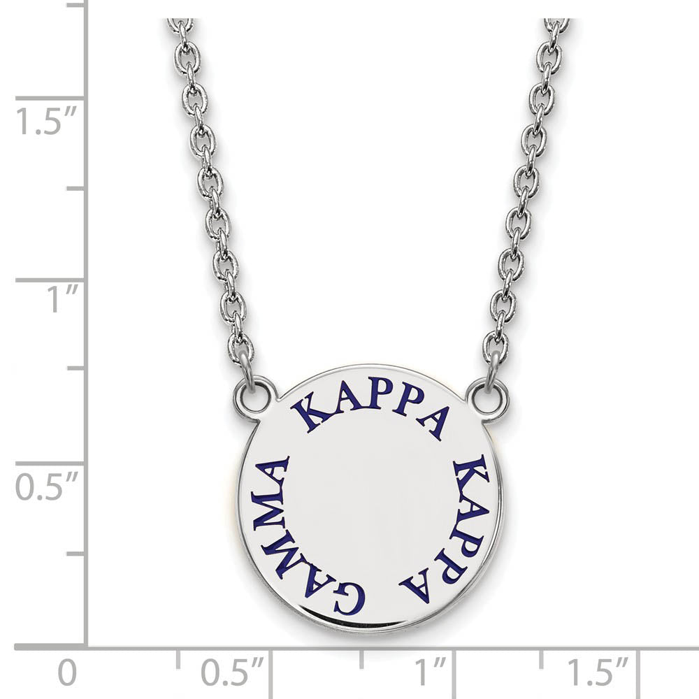 Alternate view of the Sterling Silver Kappa Kappa Gamma Large Blue Enamel Necklace by The Black Bow Jewelry Co.
