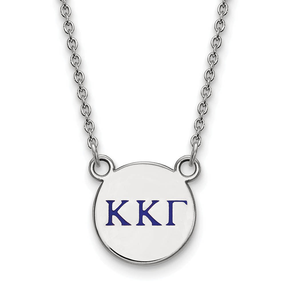 Sterling Silver Kappa Kappa Gamma Small Blue Enamel Greek Necklace, Item N14915 by The Black Bow Jewelry Co.