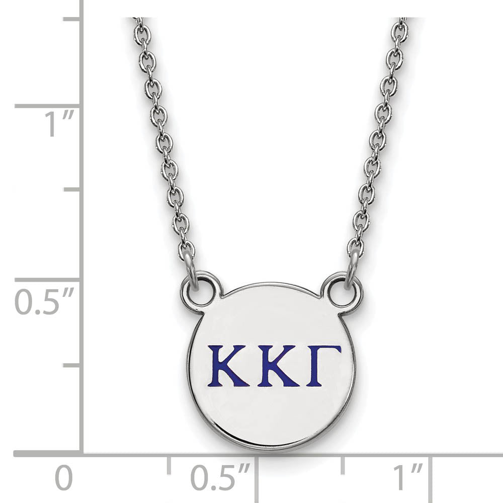 Alternate view of the Sterling Silver Kappa Kappa Gamma Small Blue Enamel Greek Necklace by The Black Bow Jewelry Co.