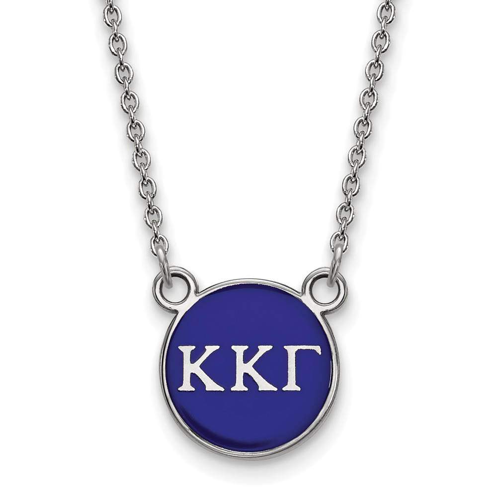 Sterling Silver Kappa Kappa Gamma Small Blue Enamel Disc Necklace, Item N14917 by The Black Bow Jewelry Co.