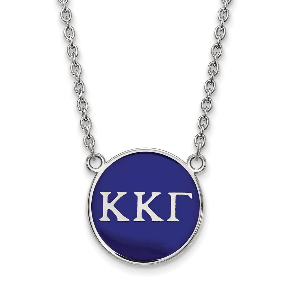 Sterling Silver Kappa Kappa Gamma Large Blue Enamel Disc Necklace, Item N14918 by The Black Bow Jewelry Co.