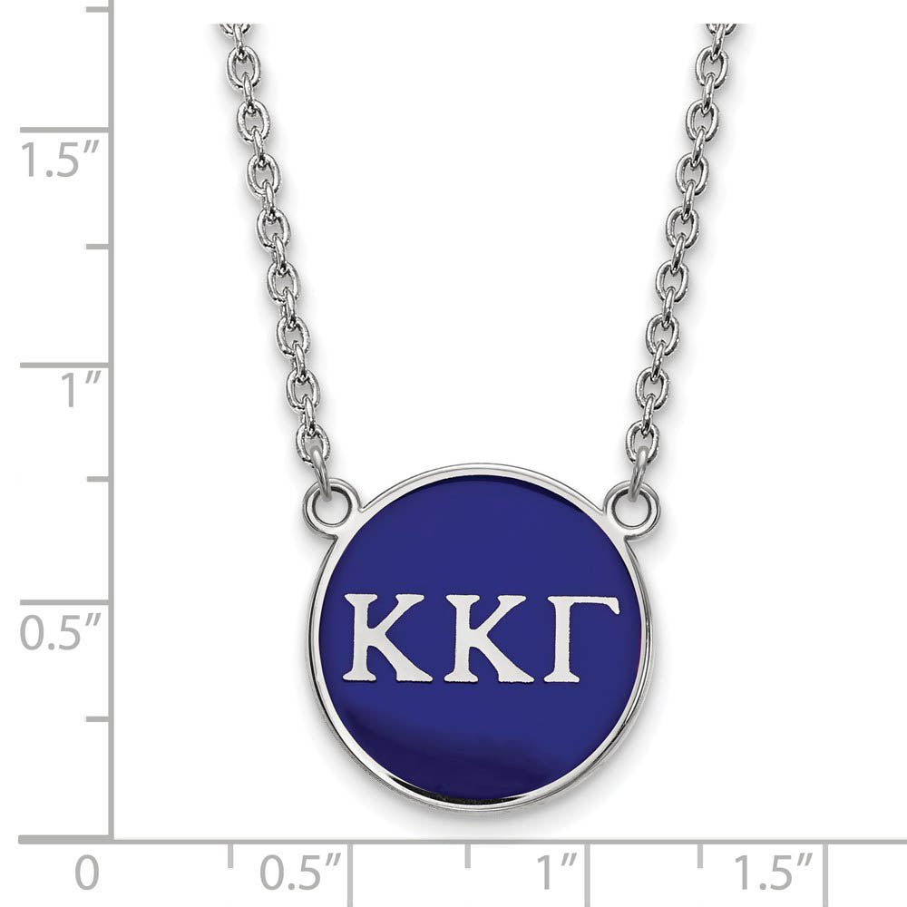 Alternate view of the Sterling Silver Kappa Kappa Gamma Large Blue Enamel Disc Necklace by The Black Bow Jewelry Co.