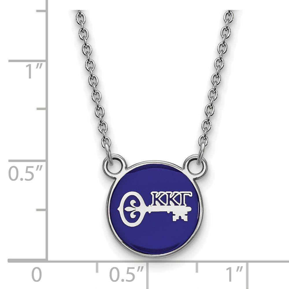 Alternate view of the Sterling Silver Kappa Kappa Gamma Small Blue Enamel Logo Necklace by The Black Bow Jewelry Co.