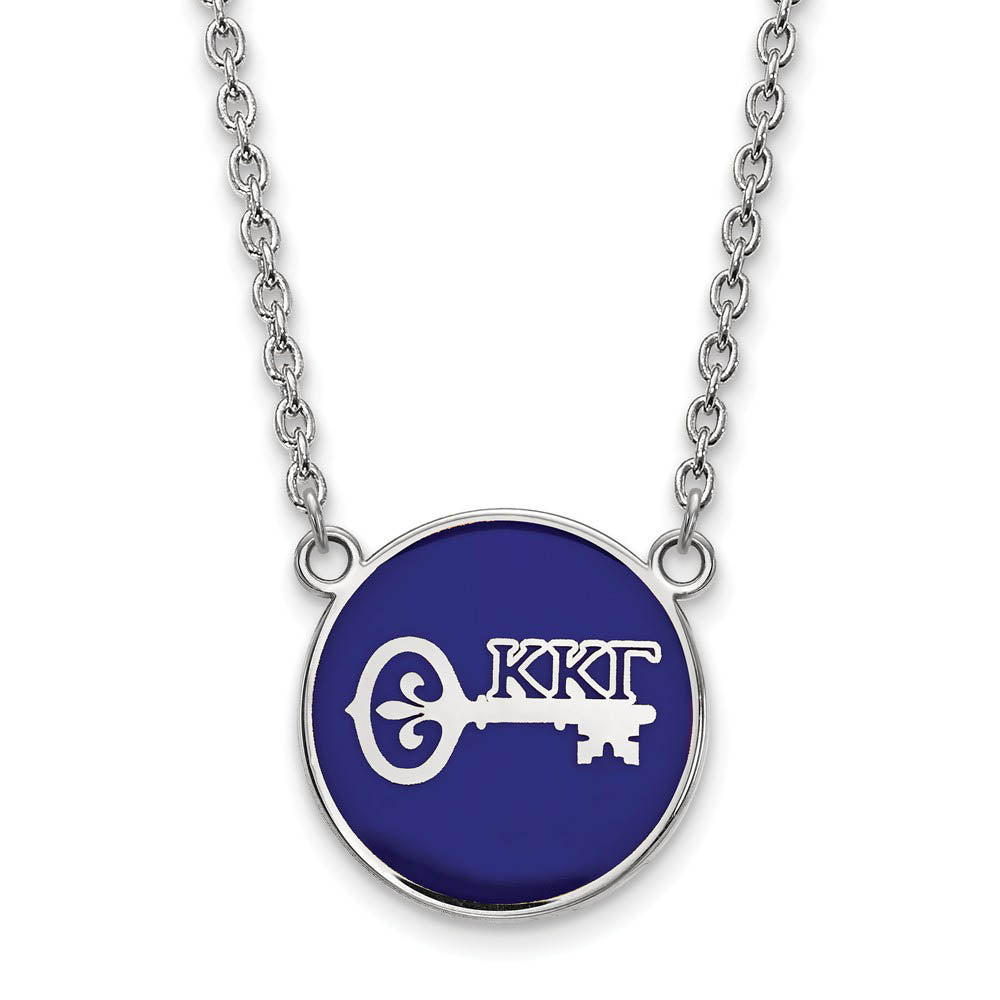 Sterling Silver Kappa Kappa Gamma Large Blue Enamel Logo Necklace, Item N14920 by The Black Bow Jewelry Co.