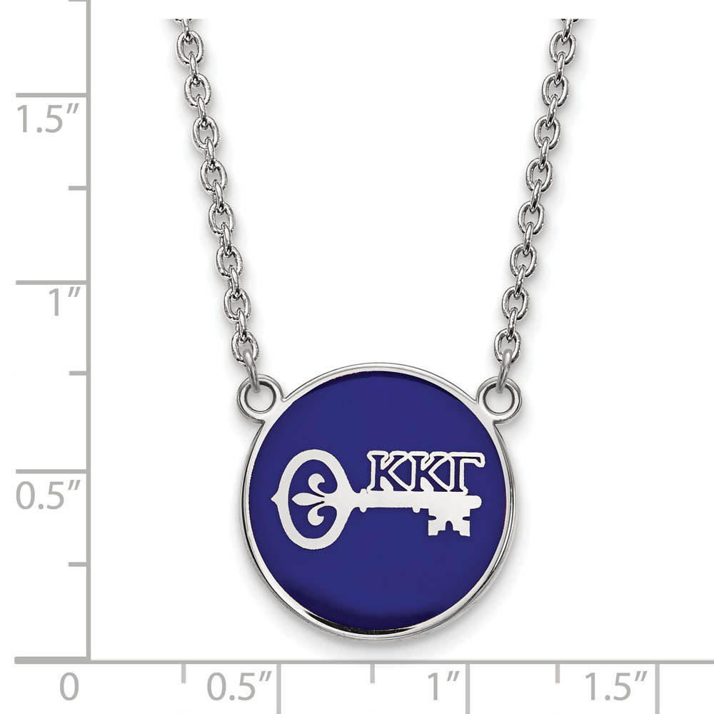Alternate view of the Sterling Silver Kappa Kappa Gamma Large Blue Enamel Logo Necklace by The Black Bow Jewelry Co.