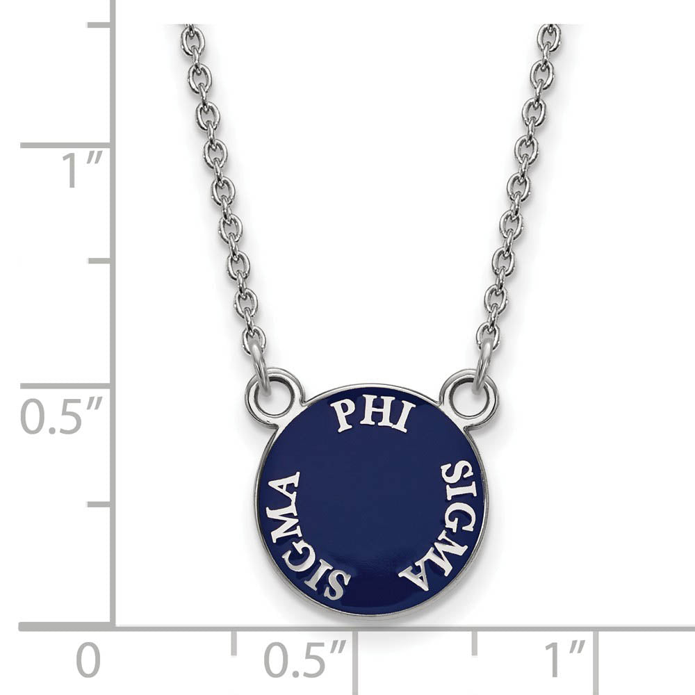 Alternate view of the Sterling Silver Phi Sigma Sigma Small Enamel Disc Necklace by The Black Bow Jewelry Co.