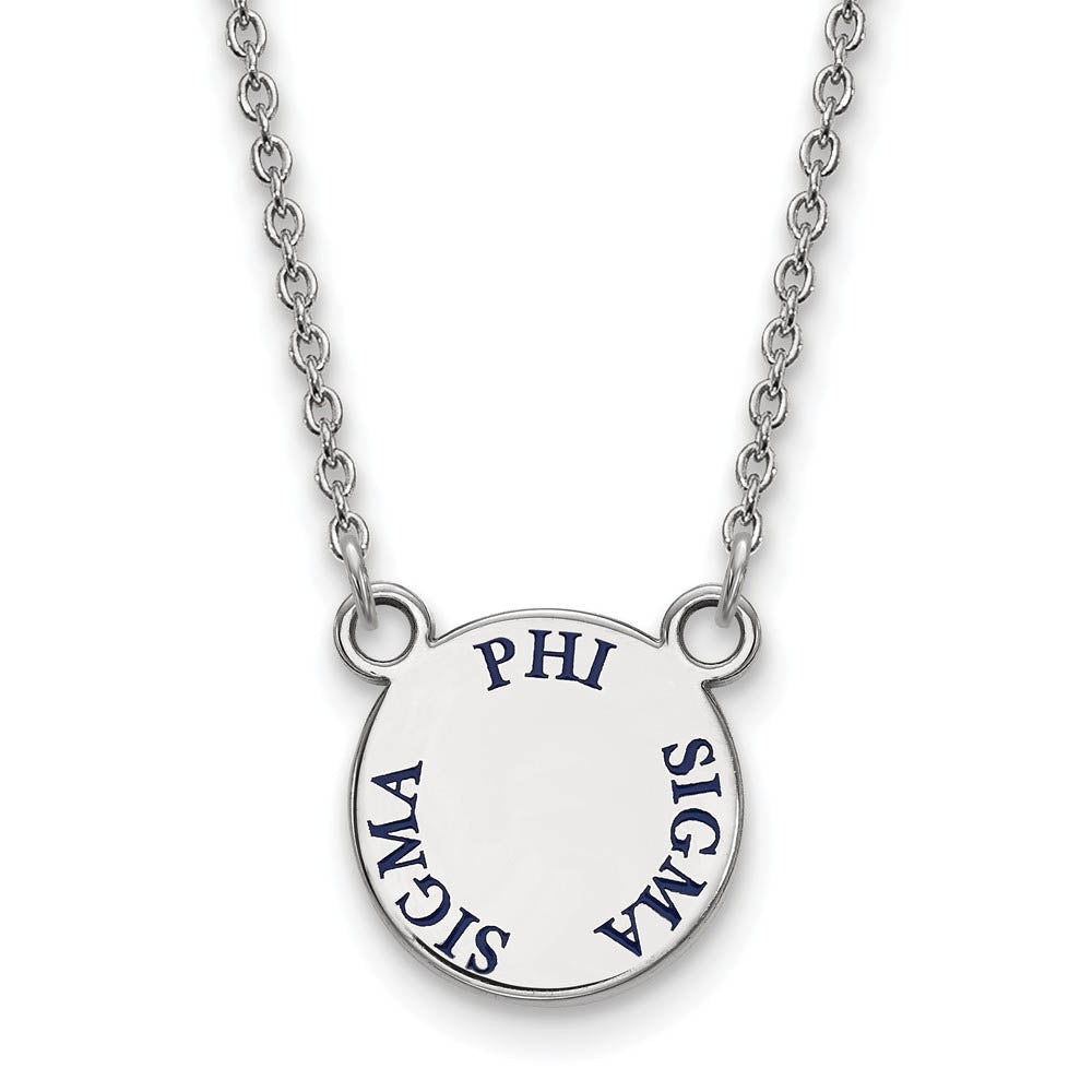 Sterling Silver Phi Sigma Sigma Small Blue Enamel Necklace, Item N14939 by The Black Bow Jewelry Co.