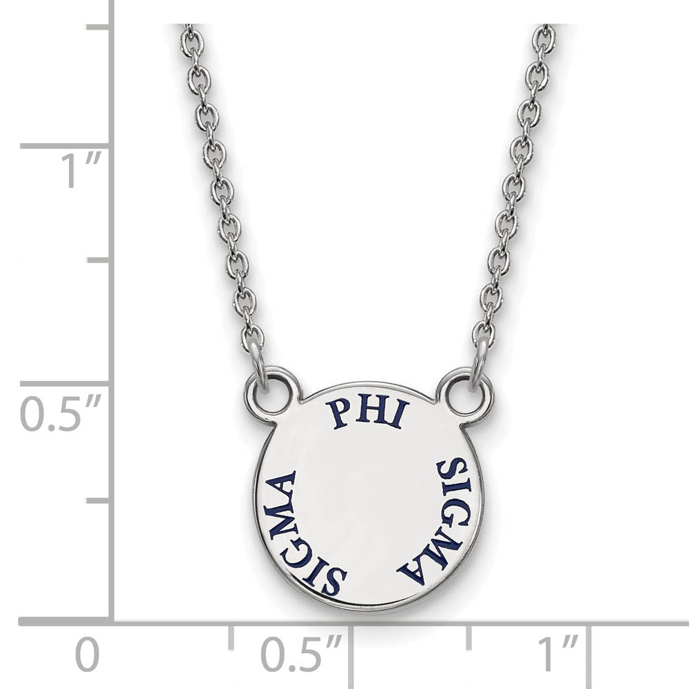 Alternate view of the Sterling Silver Phi Sigma Sigma Small Blue Enamel Necklace by The Black Bow Jewelry Co.