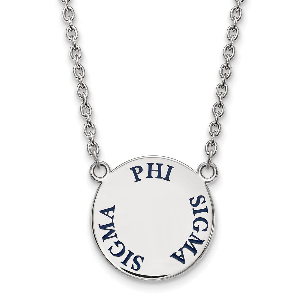 Sterling Silver Phi Sigma Sigma Large Blue Enamel Necklace, Item N14940 by The Black Bow Jewelry Co.