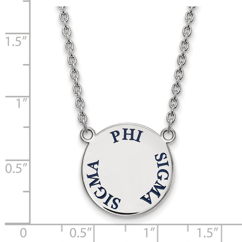 Alternate view of the Sterling Silver Phi Sigma Sigma Large Blue Enamel Necklace by The Black Bow Jewelry Co.