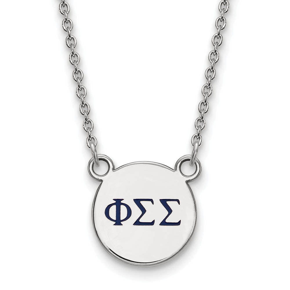 Sterling Silver Phi Sigma Sigma Small Navy Enamel Greek Necklace, Item N14943 by The Black Bow Jewelry Co.