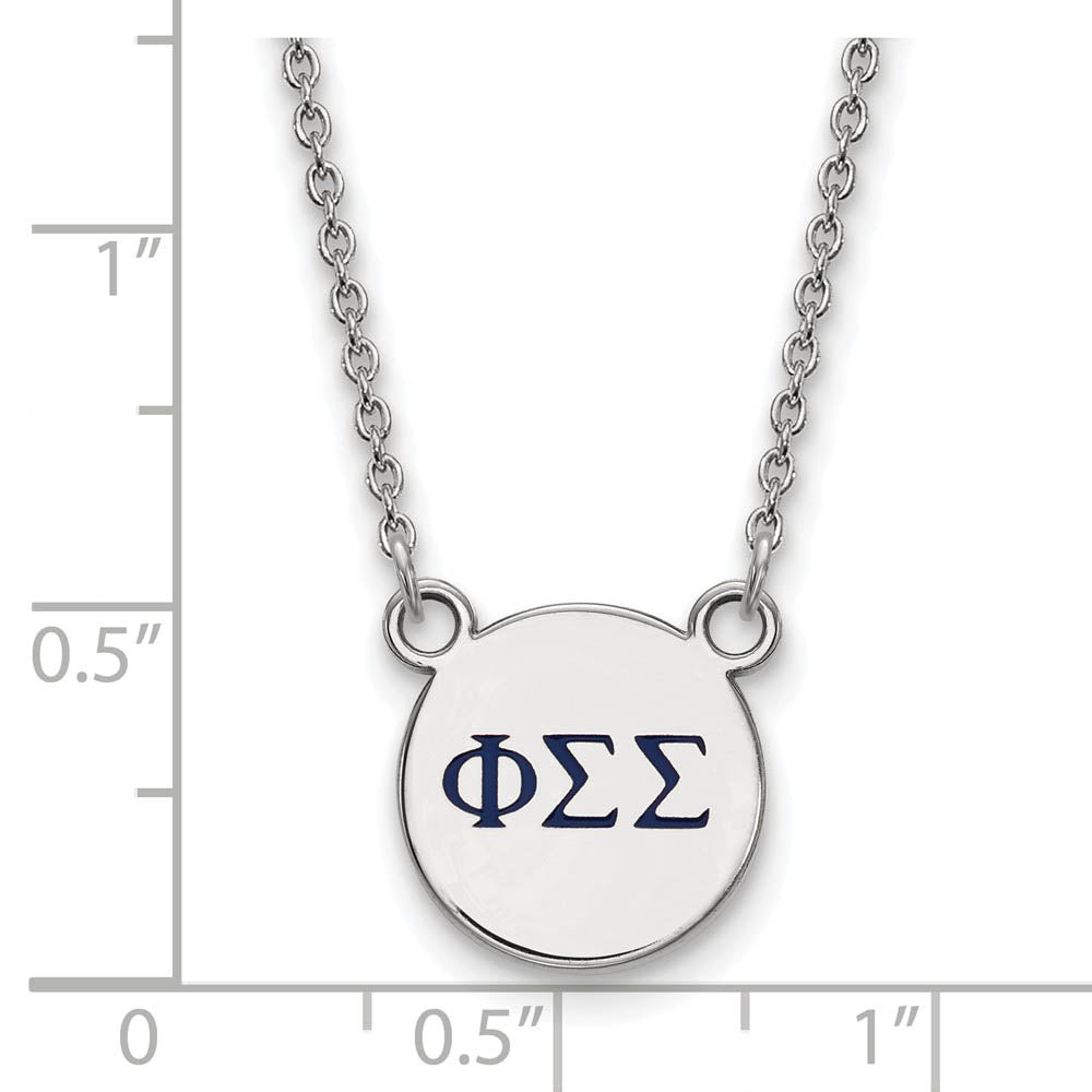 Alternate view of the Sterling Silver Phi Sigma Sigma Small Navy Enamel Greek Necklace by The Black Bow Jewelry Co.