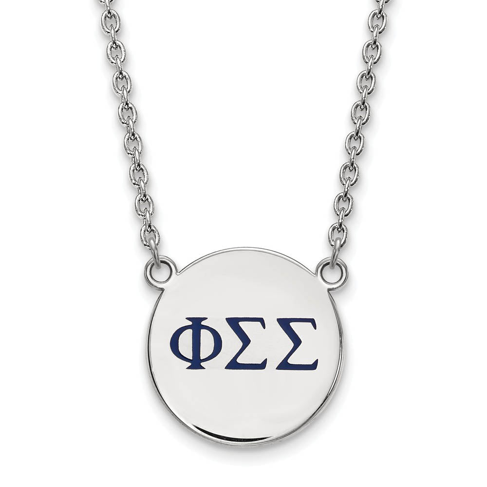 Sterling Silver Phi Sigma Sigma Large Navy Enamel Greek Necklace, Item N14944 by The Black Bow Jewelry Co.