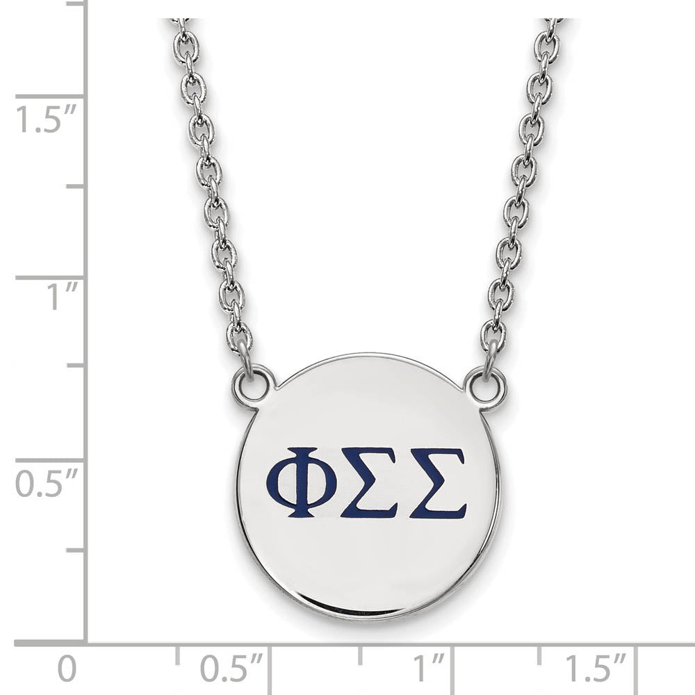 Alternate view of the Sterling Silver Phi Sigma Sigma Large Navy Enamel Greek Necklace by The Black Bow Jewelry Co.