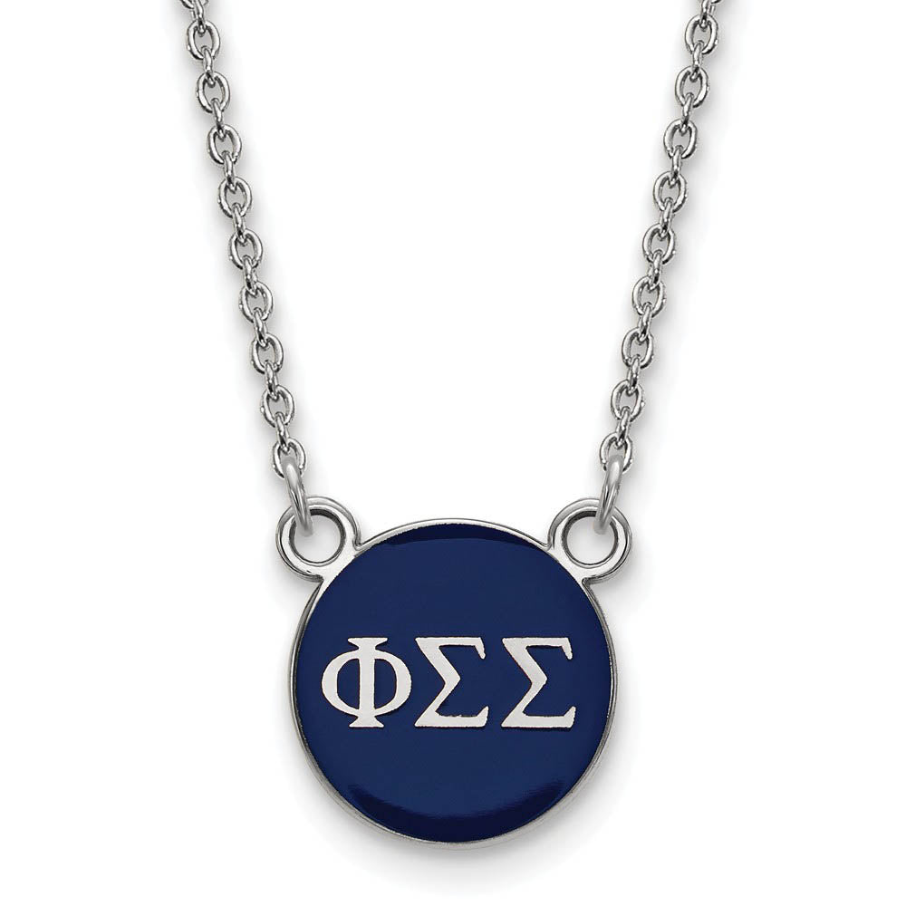 Sterling Silver Phi Sigma Sigma Small Navy Enamel Disc Necklace, Item N14945 by The Black Bow Jewelry Co.
