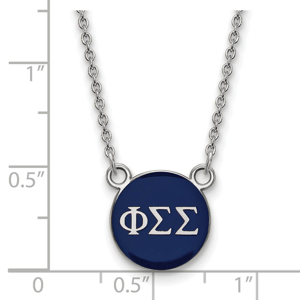 Alternate view of the Sterling Silver Phi Sigma Sigma Small Navy Enamel Disc Necklace by The Black Bow Jewelry Co.