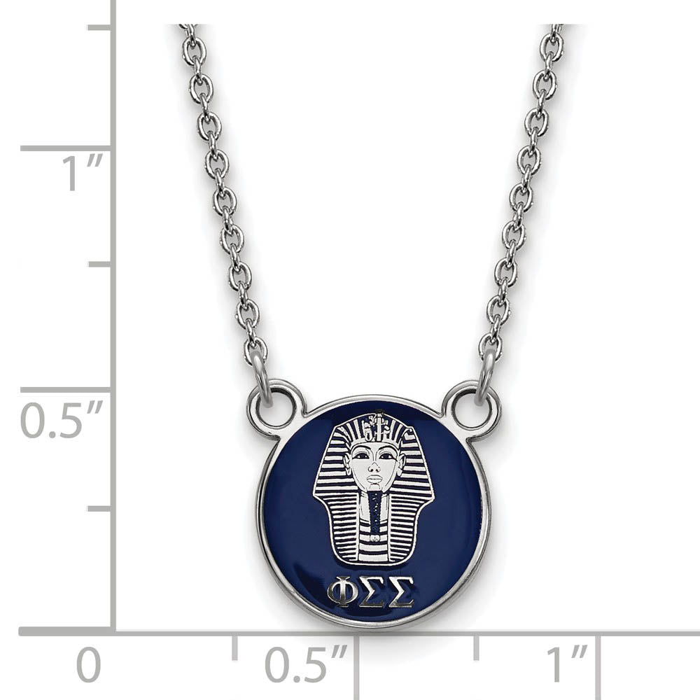 Alternate view of the Sterling Silver Phi Sigma Sigma Small Navy Enamel Sphinx Disc Necklace by The Black Bow Jewelry Co.
