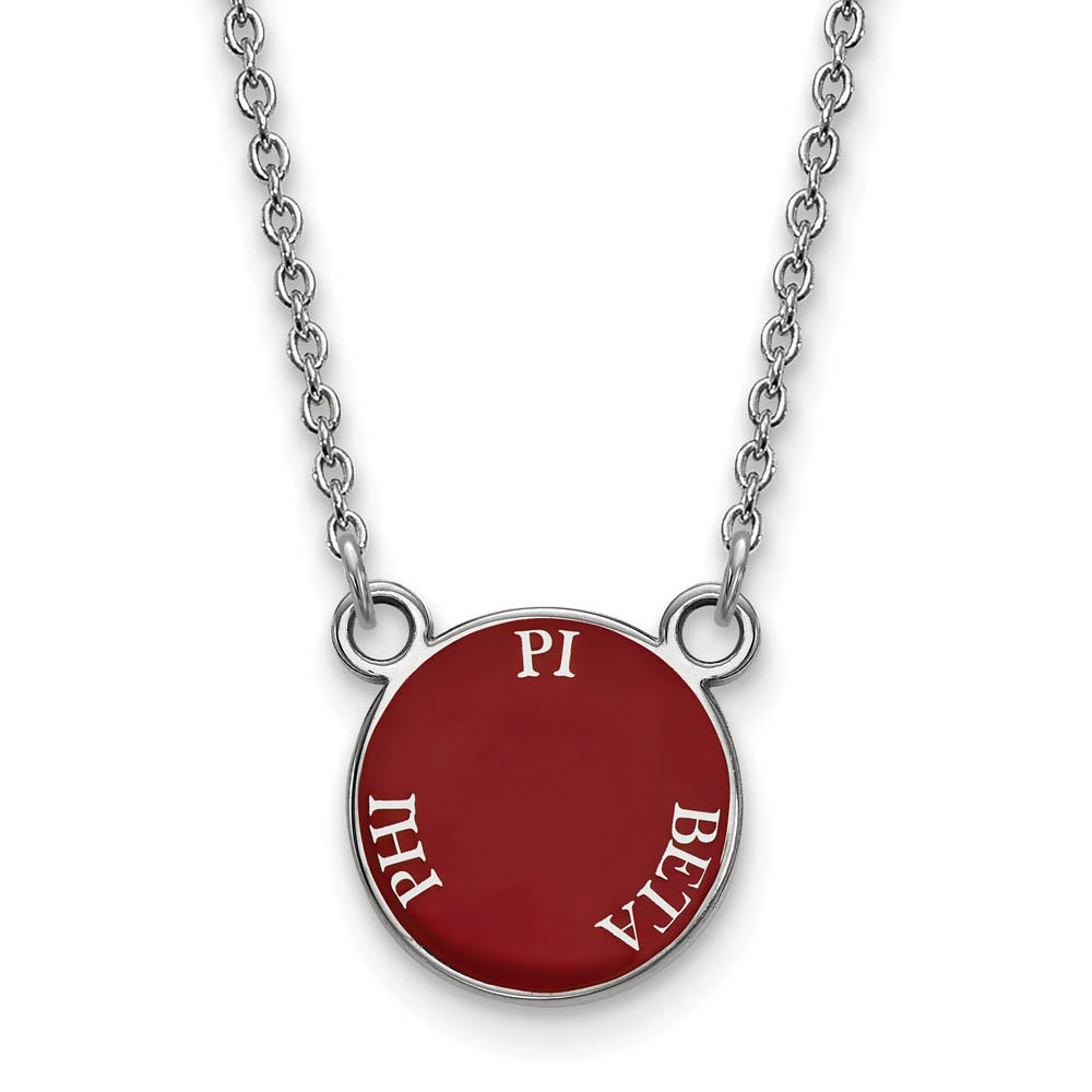 Sterling Silver Pi Beta Phi Small Enamel Disc Necklace, Item N14951 by The Black Bow Jewelry Co.