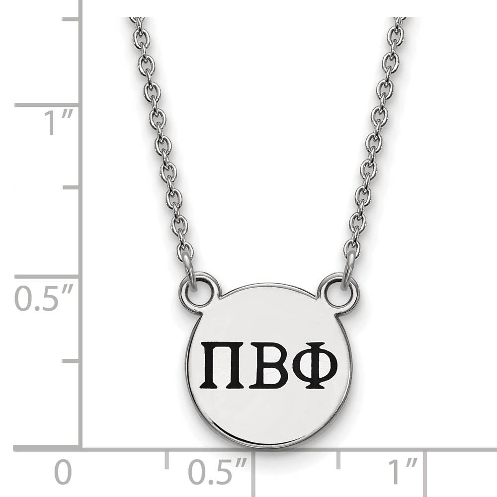 Alternate view of the Sterling Silver Pi Beta Phi Small Enamel Greek Letters Necklace by The Black Bow Jewelry Co.