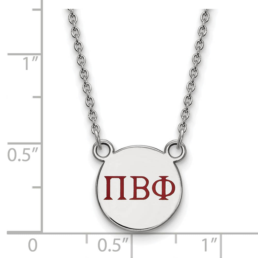 Alternate view of the Sterling Silver Pi Beta Phi Small Wine Enamel Greek Letters Necklace by The Black Bow Jewelry Co.