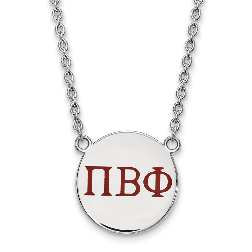 Sterling Silver Pi Beta Phi Large Wine Enamel Greek Letters Necklace, Item N14958 by The Black Bow Jewelry Co.