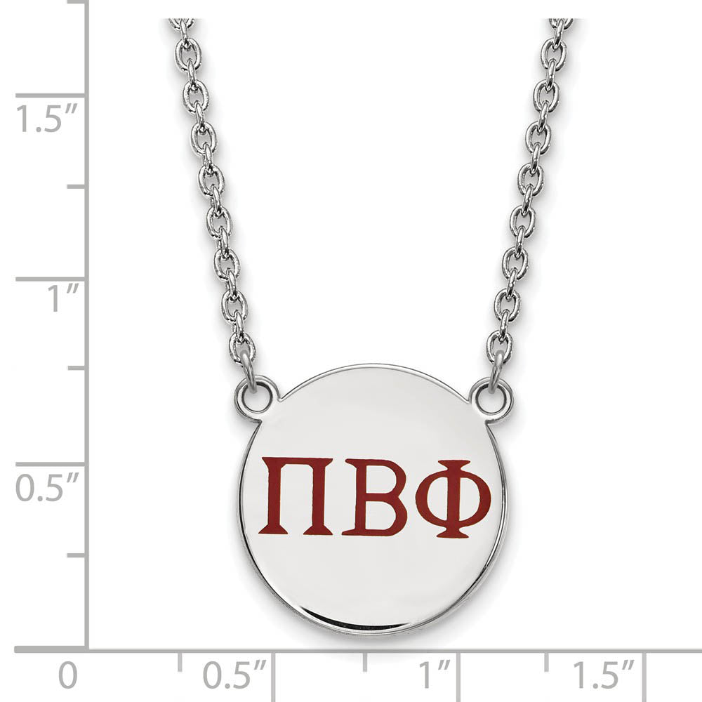 Alternate view of the Sterling Silver Pi Beta Phi Large Wine Enamel Greek Letters Necklace by The Black Bow Jewelry Co.