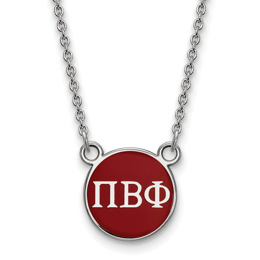 Sterling Silver Pi Beta Phi Small Wine Enamel Disc Necklace, Item N14959 by The Black Bow Jewelry Co.