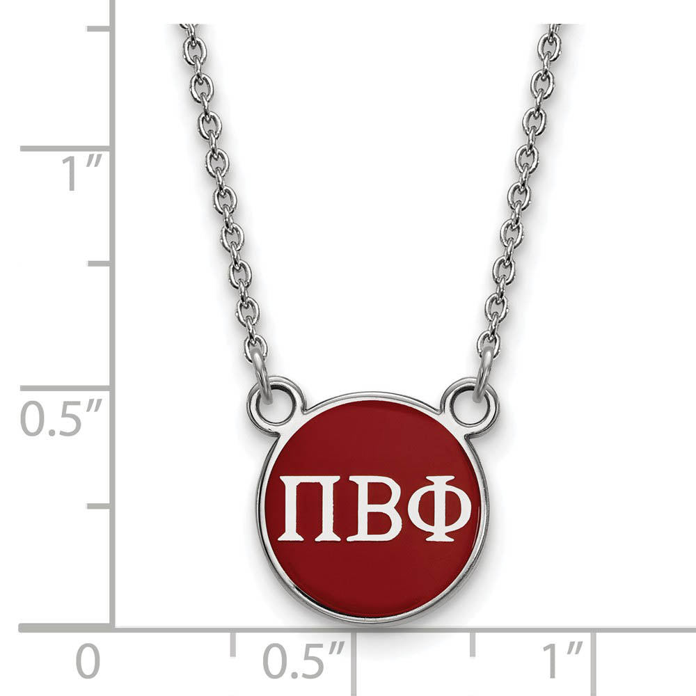 Alternate view of the Sterling Silver Pi Beta Phi Small Wine Enamel Disc Necklace by The Black Bow Jewelry Co.