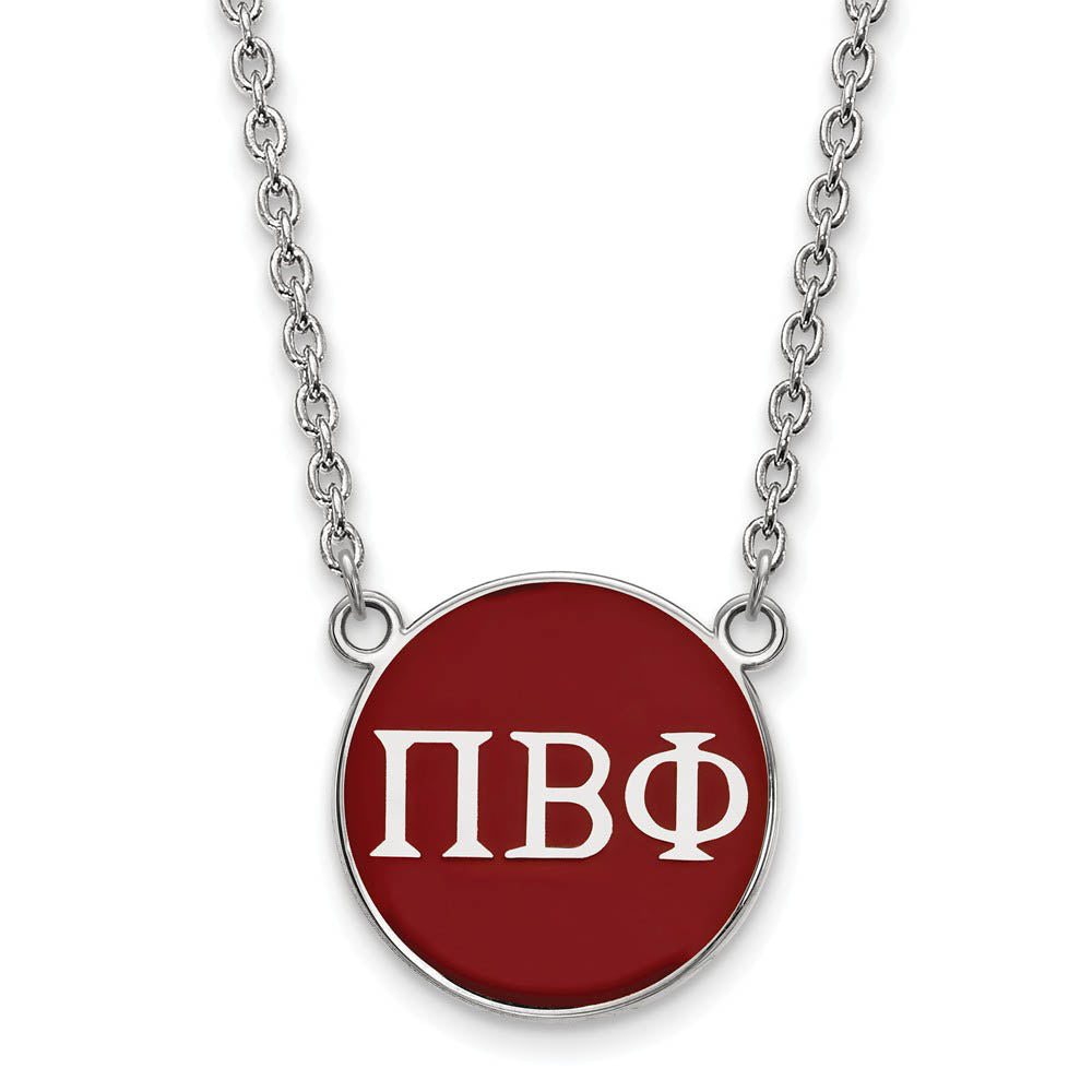 Sterling Silver Pi Beta Phi Large Wine Enamel Disc Necklace, Item N14960 by The Black Bow Jewelry Co.