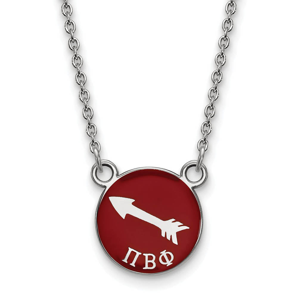 Sterling Silver Pi Beta Phi Small Wine Enamel Arrow Disc Necklace, Item N14961 by The Black Bow Jewelry Co.