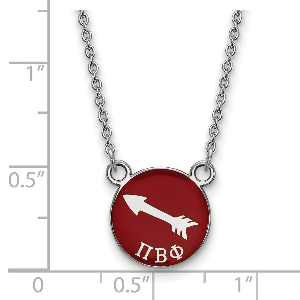 Alternate view of the Sterling Silver Pi Beta Phi Small Wine Enamel Arrow Disc Necklace by The Black Bow Jewelry Co.