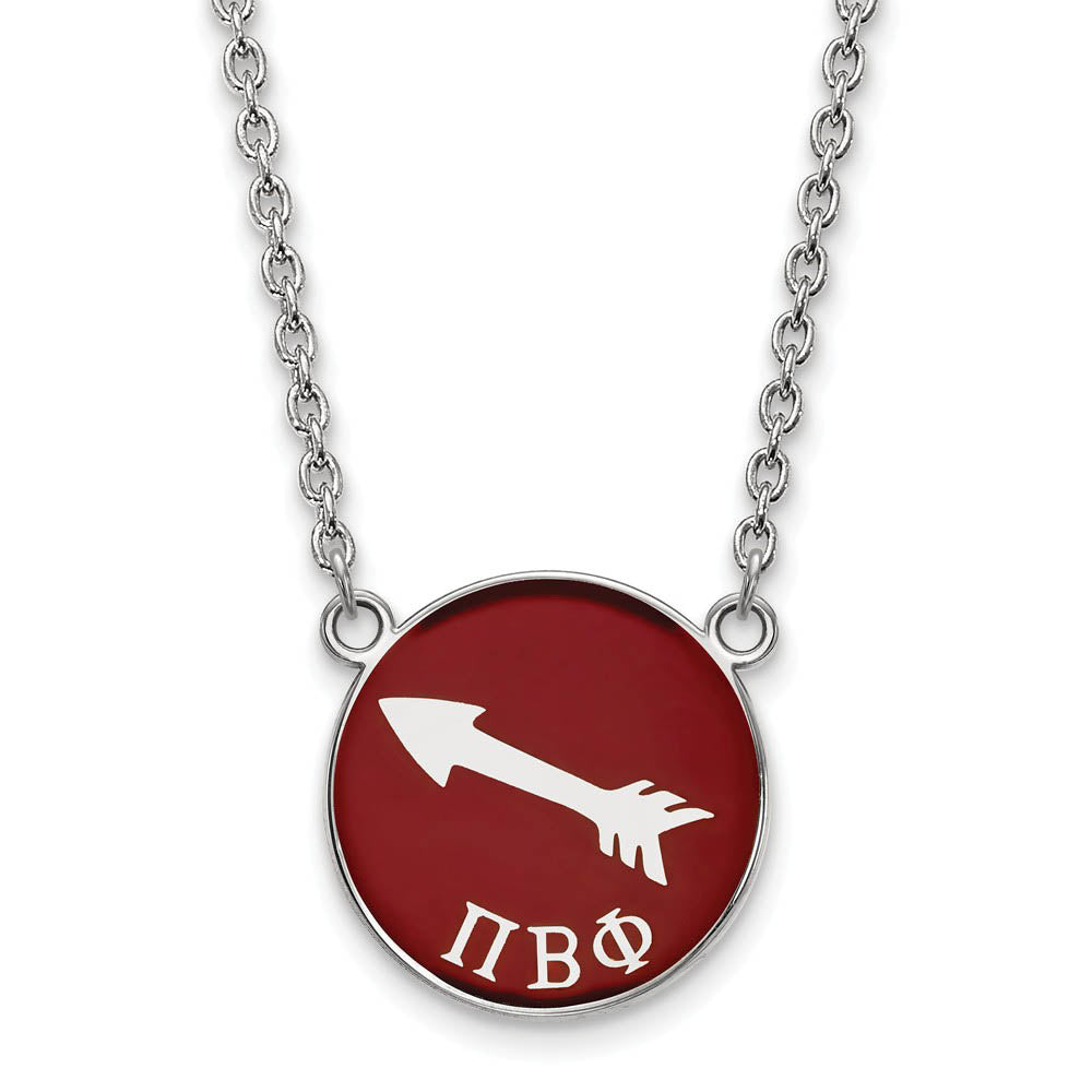 Sterling Silver Pi Beta Phi Large Wine Enamel Arrow Disc Necklace, Item N14962 by The Black Bow Jewelry Co.