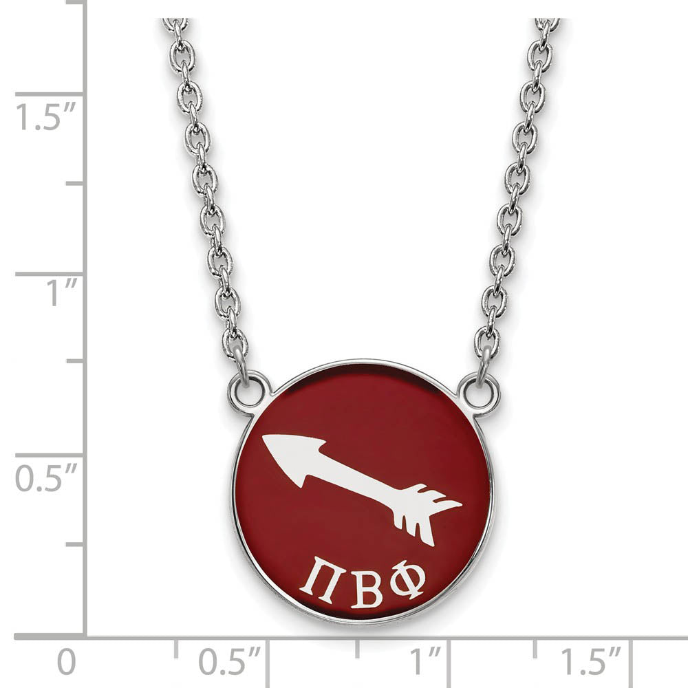 Alternate view of the Sterling Silver Pi Beta Phi Large Wine Enamel Arrow Disc Necklace by The Black Bow Jewelry Co.