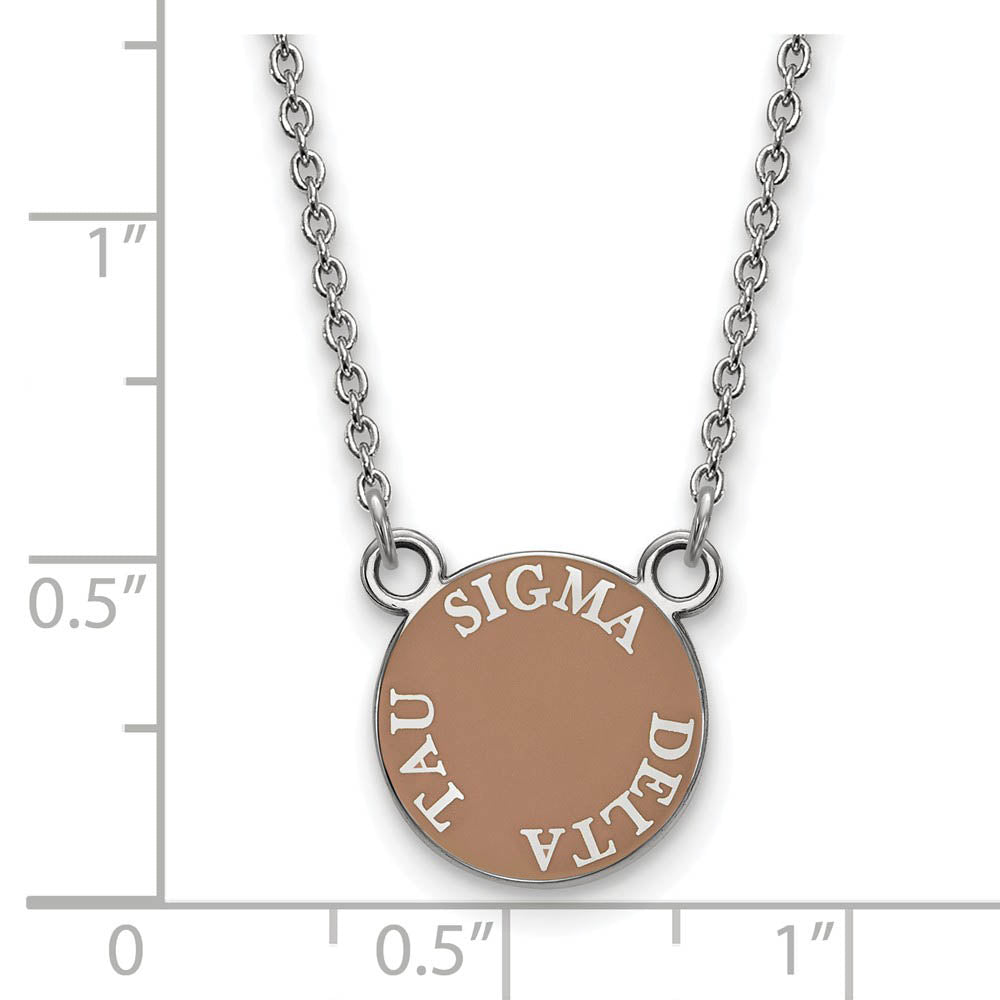 Alternate view of the Sterling Silver Sigma Delta Tau Small Enamel Disc Necklace by The Black Bow Jewelry Co.