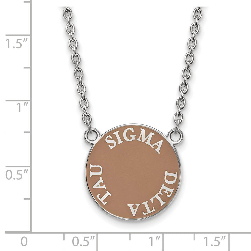 Alternate view of the Sterling Silver Sigma Delta Tau Large Enamel Disc Necklace by The Black Bow Jewelry Co.