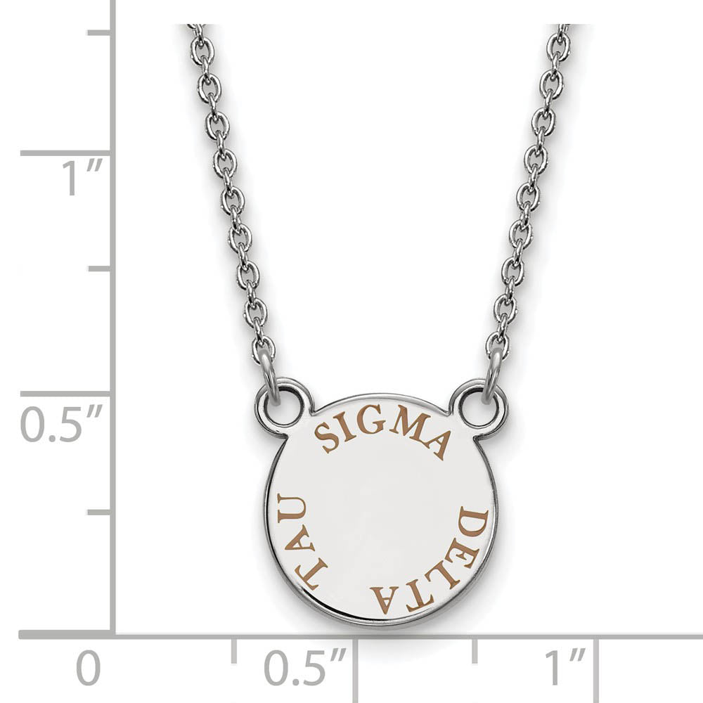 Alternate view of the Sterling Silver Sigma Delta Tau Small Lt Brown Enamel Necklace by The Black Bow Jewelry Co.