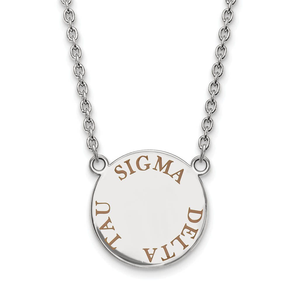 Sterling Silver Sigma Delta Tau Large Lt Brown Enamel Necklace, Item N14968 by The Black Bow Jewelry Co.