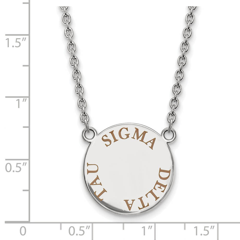 Alternate view of the Sterling Silver Sigma Delta Tau Large Lt Brown Enamel Necklace by The Black Bow Jewelry Co.