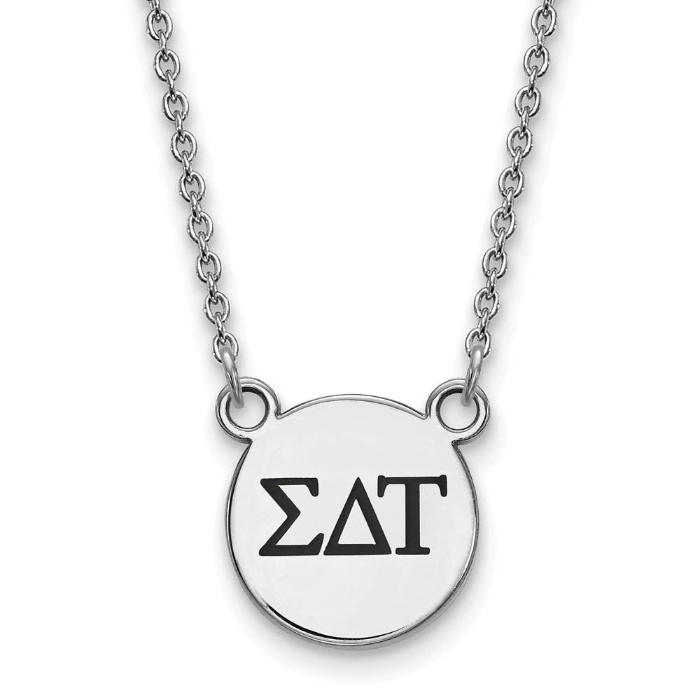 Sterling Silver Sigma Delta Tau Small Enamel Greek Letters Necklace, Item N14969 by The Black Bow Jewelry Co.