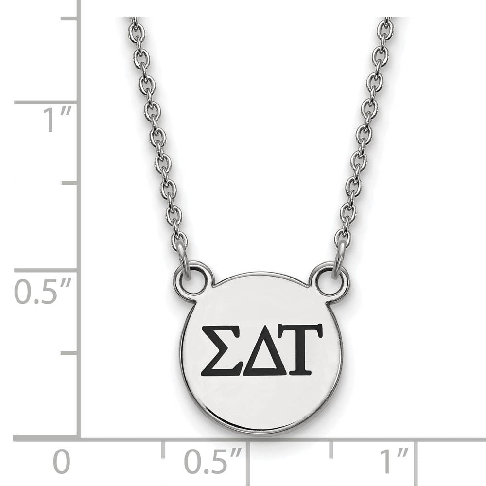 Alternate view of the Sterling Silver Sigma Delta Tau Small Enamel Greek Letters Necklace by The Black Bow Jewelry Co.