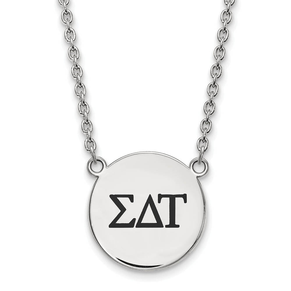 Sterling Silver Sigma Delta Tau Large Enamel Greek Letters Necklace, Item N14970 by The Black Bow Jewelry Co.